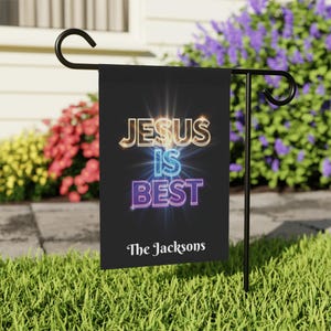 Personalisierte Jesus ist der Beste Gartenbanner Dekoratives Hofschild Inspirierende Outdoor-Flagge Religiöses Wohndekor Glaube-basierte Yard-Dekoration