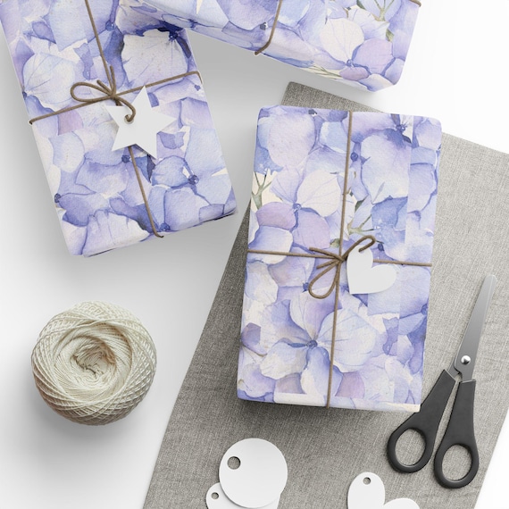 Periwinkle Hydrangea Floral Wrapping Paper: Lavender Blue Flower Gift Wrap