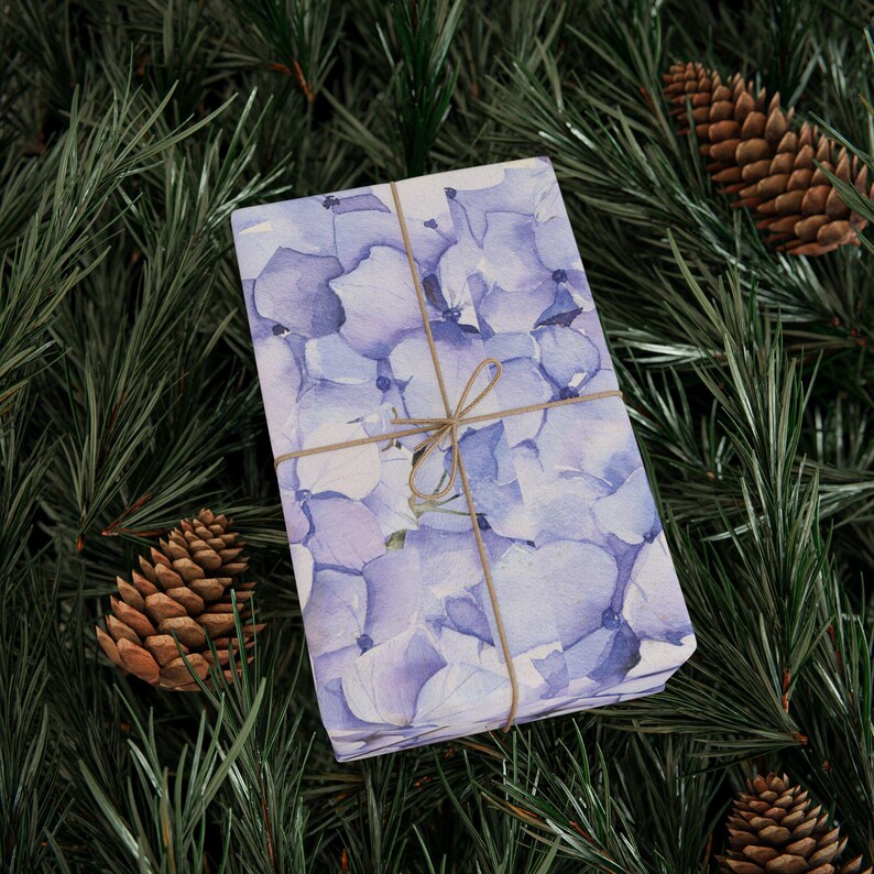 Periwinkle Hydrangea Floral Wrapping Paper: Lavender Blue Flower Gift Wrap image 3