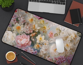 Floral Desk Mat, Elegant Desk Accessory, Home Office Decor, Gift for Her, Stylish Workspace, Flower-Themed Pad, Spring Blossoms Mouse Pad