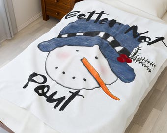 Bonita manta de terciopelo con diseño de muñeco de nieve, suave y navideña, 127 x 152 cm