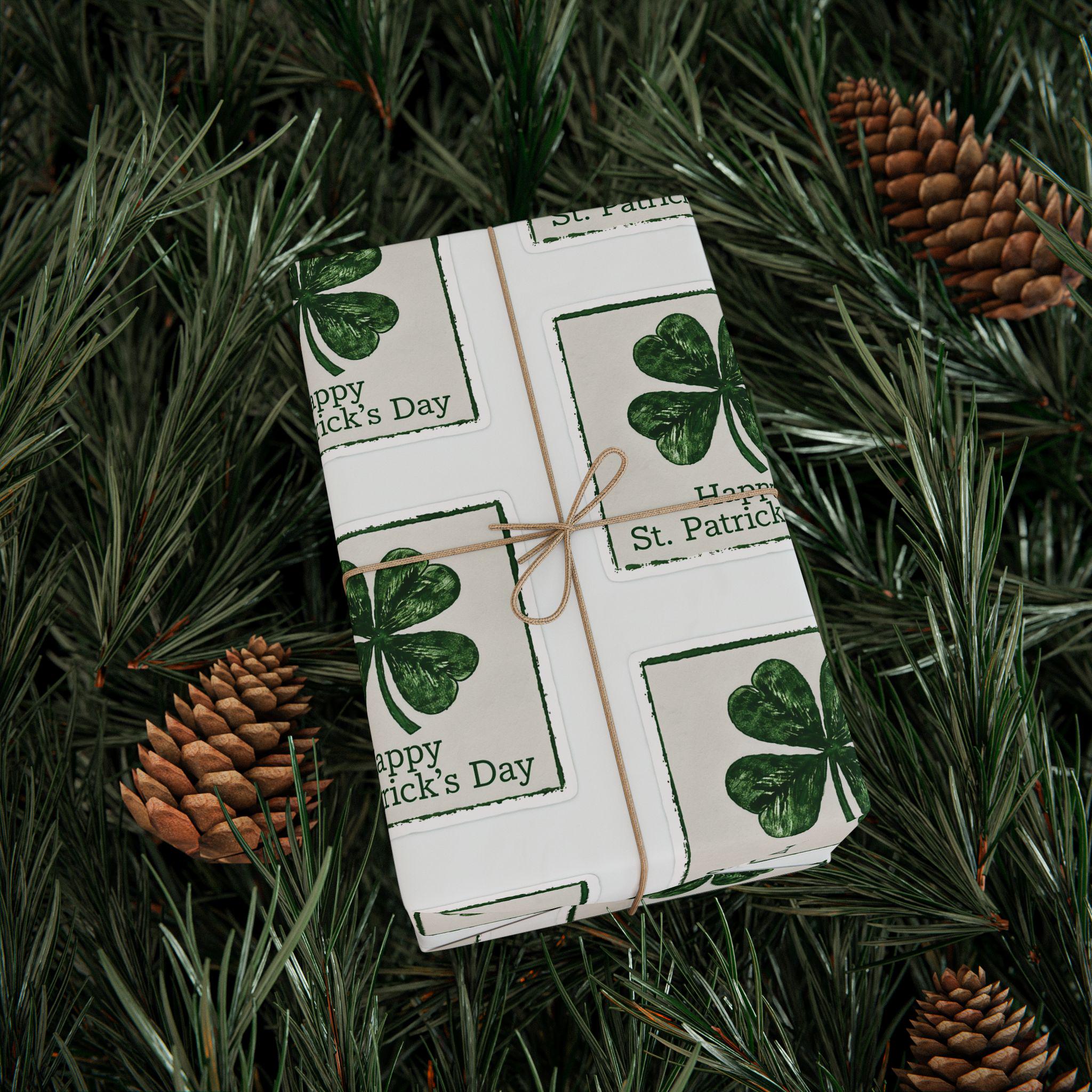Carta Regalo San Patrizio Reversibile - Lucky Truck E Quadrifogli - Rotolo 43,2 Cm X 10 M - Verde