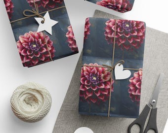 Dahlia Blossom Wrapping Paper, Elegant Floral Gift Wrap for Birthdays, Special Occasions, Flower Patterns, Holiday Gifts, Matte or Glossy
