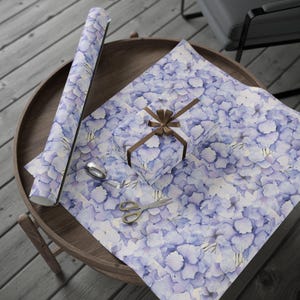 Periwinkle Hydrangea Floral Wrapping Paper: Lavender Blue Flower Gift Wrap image 4