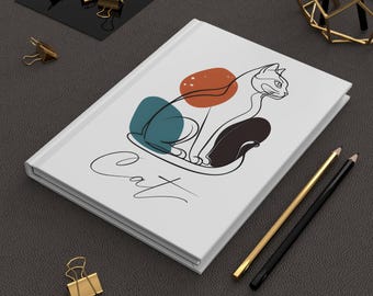 Elegant Cat Line Drawing Hardcover Journal, Perfect for Cat Lovers, Gifts, Notes, Sketching, Calligraphy, Journaling, Notebook, Handy Diary