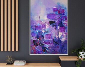 Toile mate encadrée, tendue de 1,25 po., impression d'art mural violet abstrait, décoration murale encadrée colorée, cadeau pour les amateurs d'art, oeuvre d'art moderne