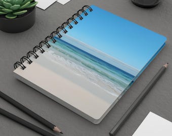 Beach Waves Spiral Bound Journal, Ocean Seascape Notebook, Lined Pages, Glossy Laminated Cover, 5"x7"
