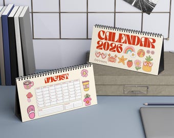 2026 Verspielter Tischkalender, süsse Illustrationen Monatsplaner, Modernes Home Office Organiser, 10"x5"