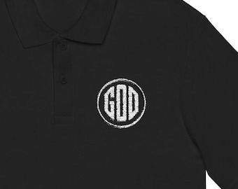 God Embroidered Pique Polo Shirt, Stylish Unisex Christian Cloth, Unique Gift for Her/Him, Monogrammed Shirt, Casual Wear for All Occasions