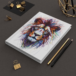 Dziennik w twardej oprawie Vibrant Lion, kolorowa sztuka zwierząt, prezent dla miłośników zwierząt, inspirujący notatnik, osobisty pamiętnik, matowe wykończenie, liniowane strony