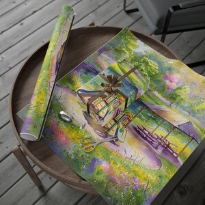 Watercolor Park Gift Wrap, Nature Scene Wrapping Paper for Spring Celebrations, Premium Artistic Paper, Matte or Glossy, Multiple Sizes