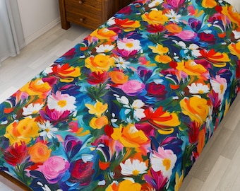 Vibrant Floral Velveteen Plush Blanket: Colorful Blooms Home Decor