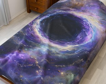 Coperta in velluto di velluto a coste con motivo buco nero cosmico, soffice coperta per amanti delle stelle, arredamento da sogno per la casa, regalo per gli amanti dello spazio, serate al cinema, design galattico