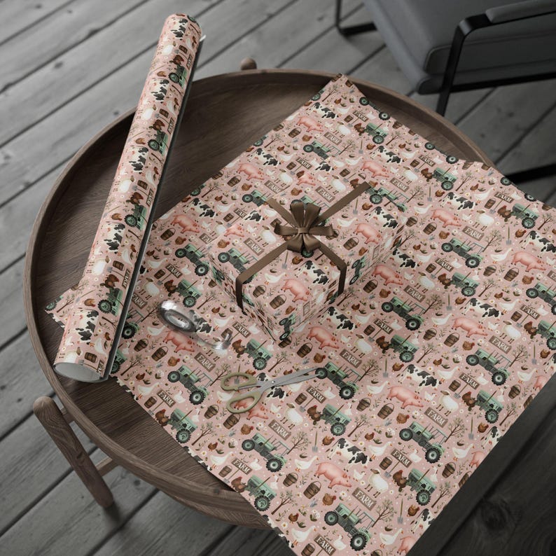 Farm Animals Wrapping Papers, Rustic Gift Wrap for Nature Lovers, Pastel Farmyard Theme, Birthday Holiday Packaging, Country Chic Gift Wrap image 4