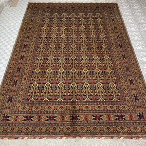 Handmade Afghan Turkmen Wool Rug 9.8x6.5 Ft., Mazar Sharif Carpet, Oriental Geometric Design, Vintage Style Large Area Wool Rug