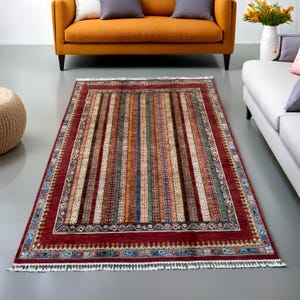 Handwoven Rug Shal Naqsha Wool Rug - Hand Woven Ivory Area Rug (6.6 x 4.9 feet) - Elegant Woven Wool Carpet from Afghanistan 1,087.99USD