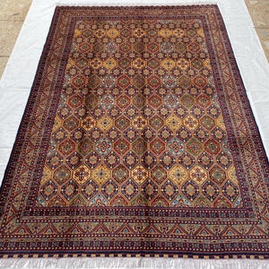 Handwoven Wool Rug 13x10 Ft., Afghan Turkmen Carpet, Luxury Wool Area Rug, Large Decorative Woven Rug, Mazar Sharif Geometric Design