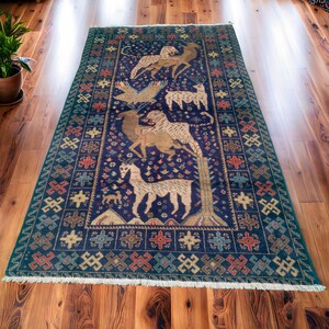 Afghan Vintage Wool Rug ,6&#39;7&quot; x 3&#39;9&quot; Balochi Zakani Wool Rug | Hand Woven Ivory Area Rug | Exquisite Wool Carpet in Natural Tones.847.99.UDS