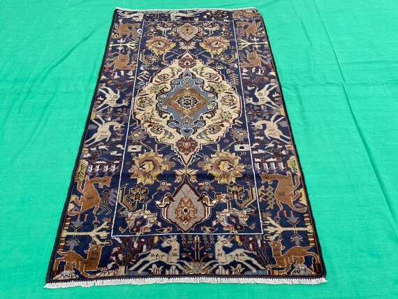Antique Afghan Zakani Baluchi Carpet: Handmade Wool Rug