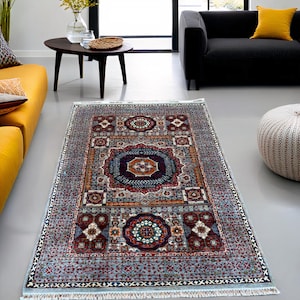 Handwoven Rug Antique Mamluk Design Wool Rug - Hand Woven Ivory Area Rug (6&#39;9&quot; x 5&#39;) - Vibrant Woven Wool Carpet, Made in Afghanistan