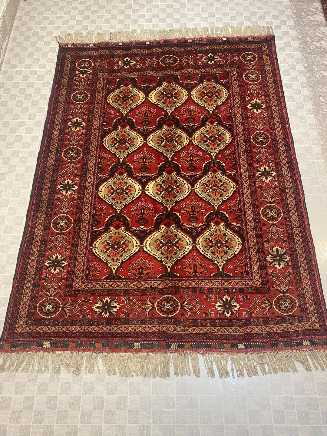 Afghan Wool Rug, Handwoven Carpet, 6.6x5 Ft, Made in Mazar Sharif ...