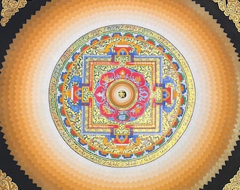 Mandala di loto colorato e propizio - Arte murale tibetana realizzata a mano