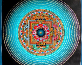 Hand-Painted Mantra Mandala Thangka: Tibetan Buddhist Wall Art