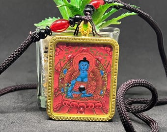 Rare Medicine Buddha Pendant Necklace – Healing Talisman Jewelry with Mantra for Protection & Wellness
