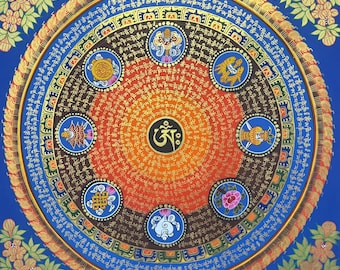 Handmade Mantra Mandala Thangka: Tibetan Buddhist Sacred Geometry Art