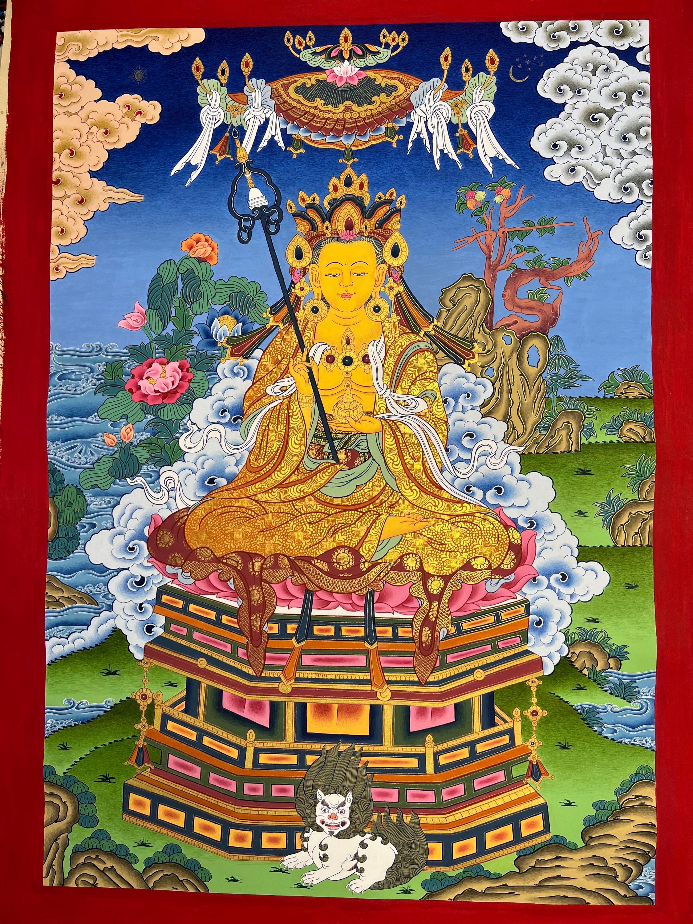 Hand-painted Ksitigarbha Thangka: Tibetan Buddhist Art (52x78cm