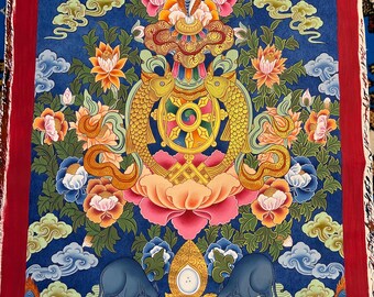 Traditional Auspicious Thangka,Buddhist Art for Luck & Blessings