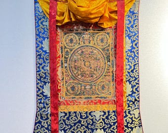 Hand-Painted Mandala Thangka | Sacred Tibetan Art | Meditation Wall Decor | Yoga Room Mandala Painting