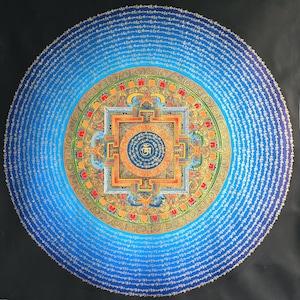 Tibetan Mantra Mandala Thangka | Sacred Geometry Art | Spiritual Meditation Wall Hanging | Hand-Painted Thangka Nepal