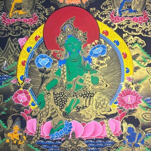 Green Tara Thangka | Tibetan Buddhist Goddess Art | Handmade Spiritual Painting | Compassion & Protection Wall Decor from Nepal