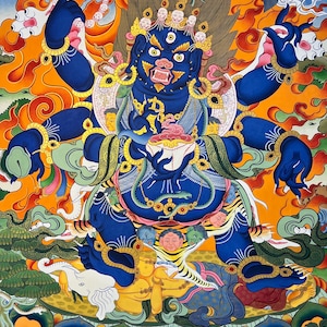 Hand-Painted Six-Armed Mahakala | Wrathful Tibetan Thangka for Protection & Clearing Negativity