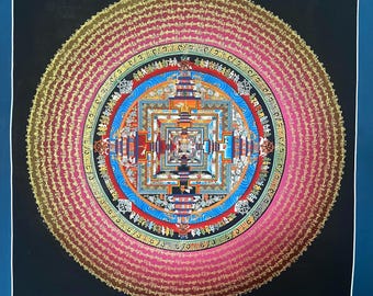 Rad des tijds Kalachakra | Boeddhistische mandala thangka met heilige mantra | Handgeschilderde kunst