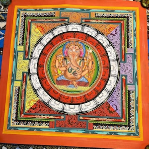 Sacred Sri Yantra Mandala Painting,Hand-Painted Ganesha Yantra Art