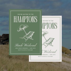 Einladung (2 Farboptionen inklusive) - Hamptons Getaway Wochenendeinladung, Hamptons Bachelorette Einladung, digitale Vorlage 5x7 (Canva)