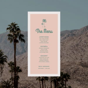 Restaurant Menu - Palm Springs Bachelorette Wochenende - Palm Springs Bachelorette Menu - Digitale Vorlage 100x200 (Canva)