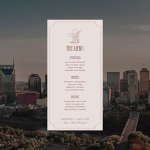 Restaurant Menü - Nashville Tennessee Bachelorette Wochenend Menü - Digitale Vorlage 100x200 (Canva)