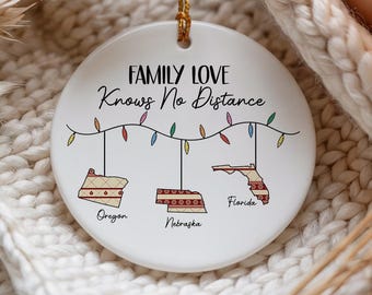 Customizable Family Love Knows No Distance Ornament, Personalized Family Christmas Keepsake, Long Distance Family Members Gift