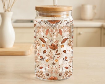 Aesthetic Floral Can Glass Tumbler, Colorful Wild Flowers Designed Iced Coffee Cup, Girls Matching Smoothie Cup, Cute Reusable Can Glass