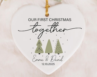 Personalized Our First Christmas Together Ceramic Ornament, Valentine Christmas Heart Shape Keepsake, Couple Holiday Decor, Christmas Gift