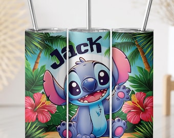 Personalized Disney Stitch Inspired Stainless Steel Tumbler, Floral Stitch Insulated Tumbler, Disneyland Summer Vacation Steel Water Bottle