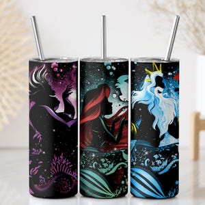 The Little Mermaid Inspired Stainless Steel Tumbler, Disney Princess Ariel Insulated Tumbler Gift, Disneyland Trip Girls Tumbler With Straw