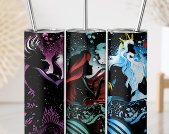 The Little Mermaid Inspired Stainless Steel Tumbler, Disney Princess Ariel Insulated Tumbler Gift, Disneyland Trip Girls Tumbler With Straw