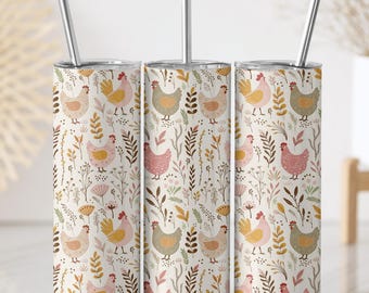 Chicken Themed Tumbler, Farmhouse Style Drinkware, Funny Chicken Stainless Steel Cup, Rustic Country Mug, Hen Lover Gift, Barnyard Tumbler