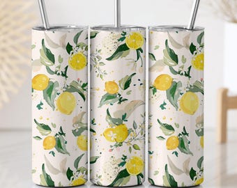 Watercolor Lemon Design Tumbler – Lemon Tree Water Cup, Fresh Citrus Stainless Steel Travel Mug, Summer Gift for Her