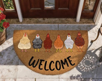 Chicken Doormat, Funny Farmhouse Welcome Mat, Rustic Farm Animal Decor, Chicken Lover Porch Mat, Country Housewarming Gift