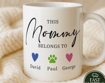 Personalized This Mommy Belongs To Coffee Mug, Custom Kids & Pet Name Ceramic Cup, Mother's Day Gift